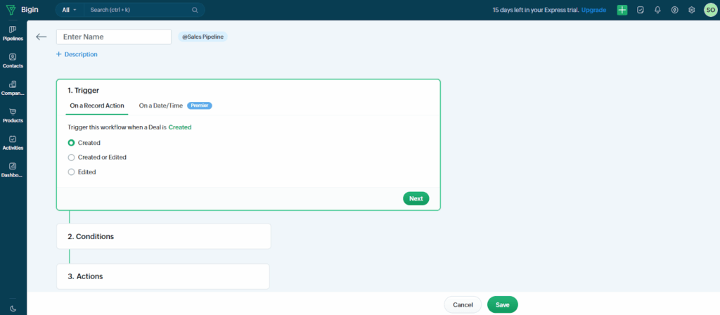 bigin crm automation builder