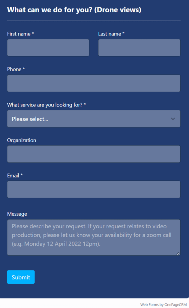 Example of a simple web form for capturing leads