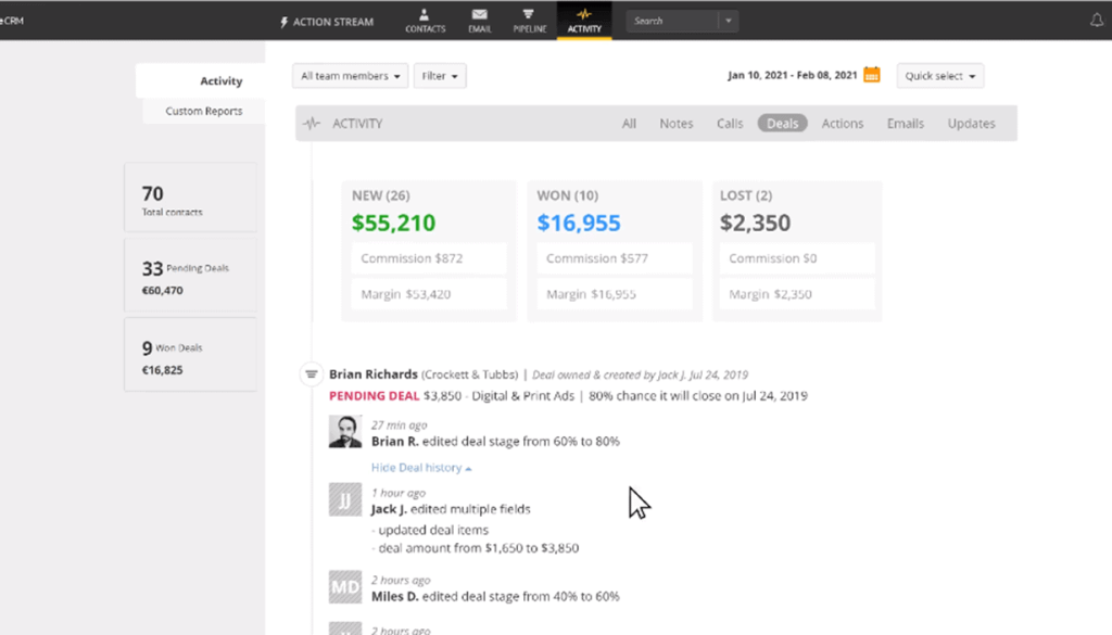 simple crm activity timeline