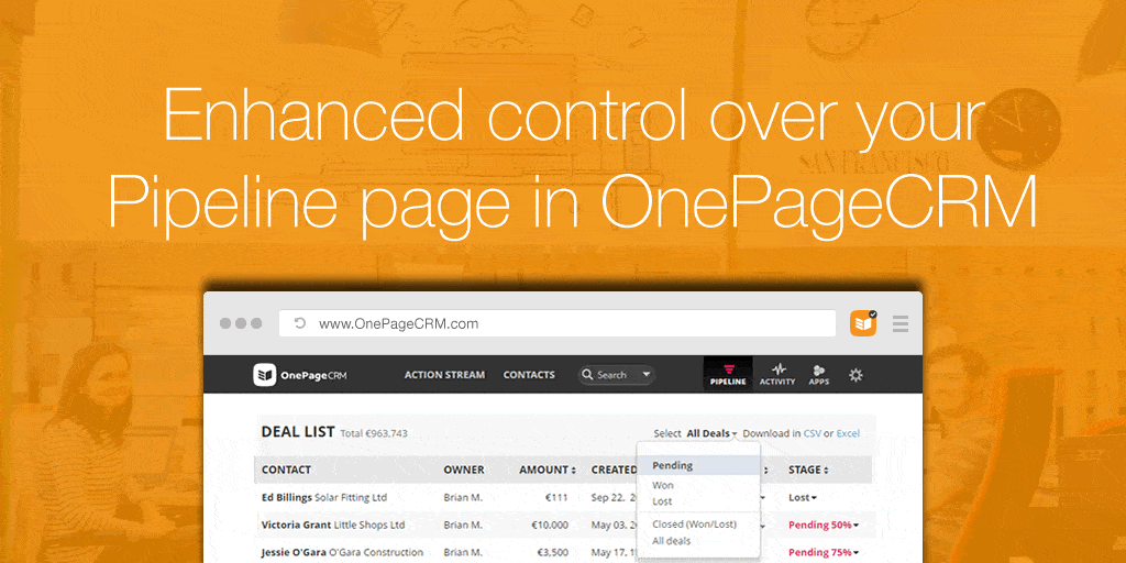 Enhanced control over your Pipeline page in OnePageCRM