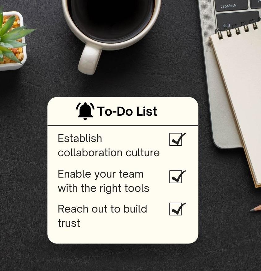 To-do list with three steps needed for successful remote work culture in sales department