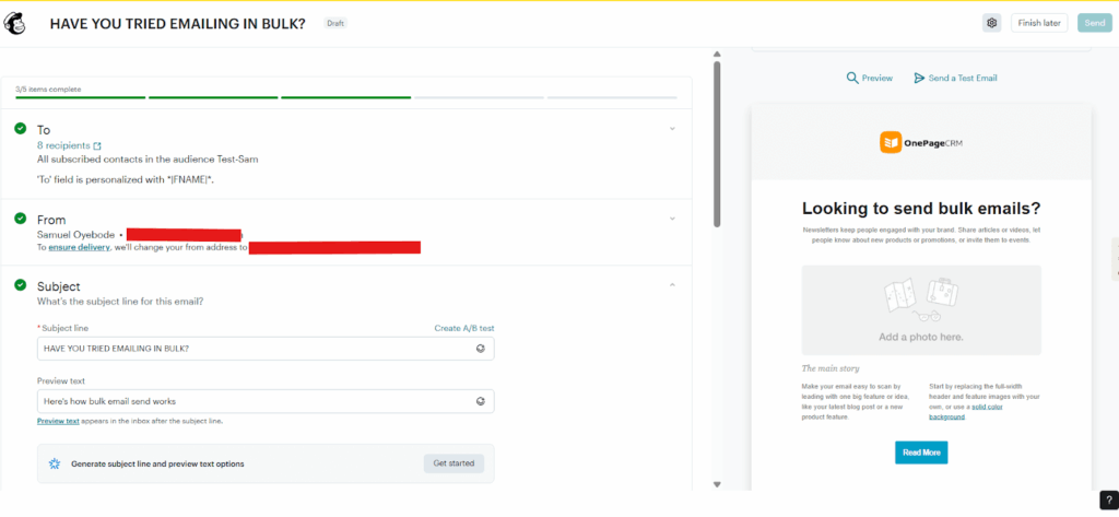 bulk emailing in mailchimp