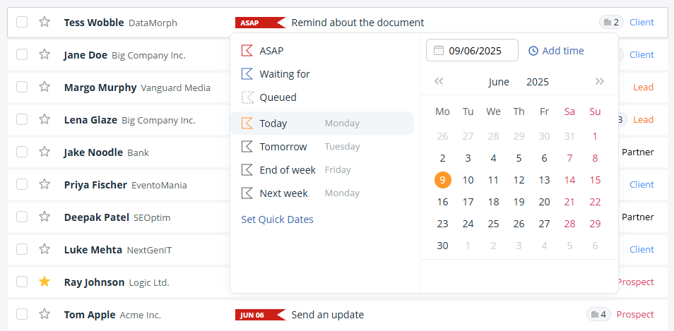 change priorities for crm tasks