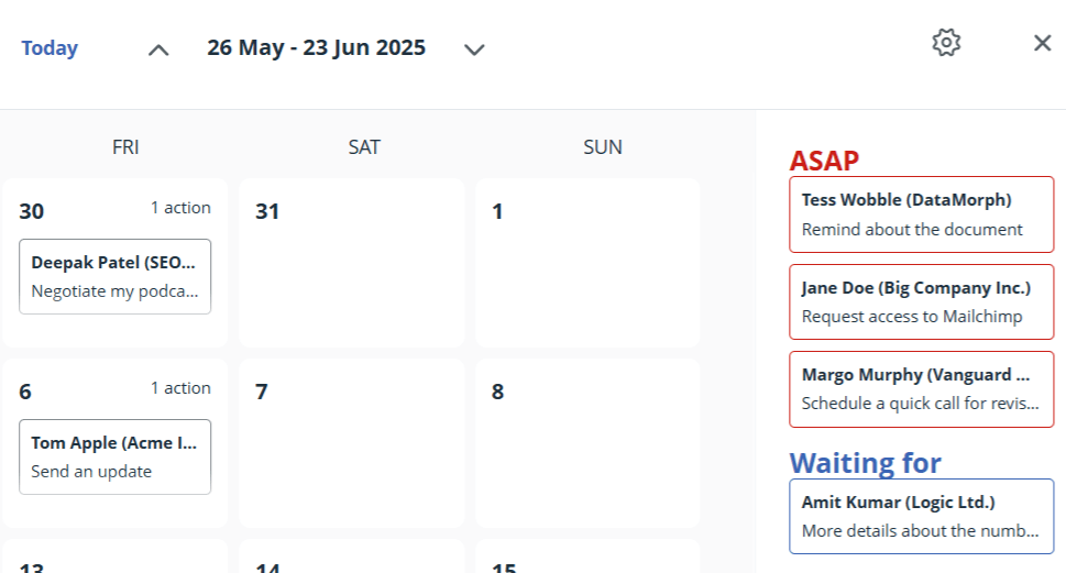 simple calendar view in a crm