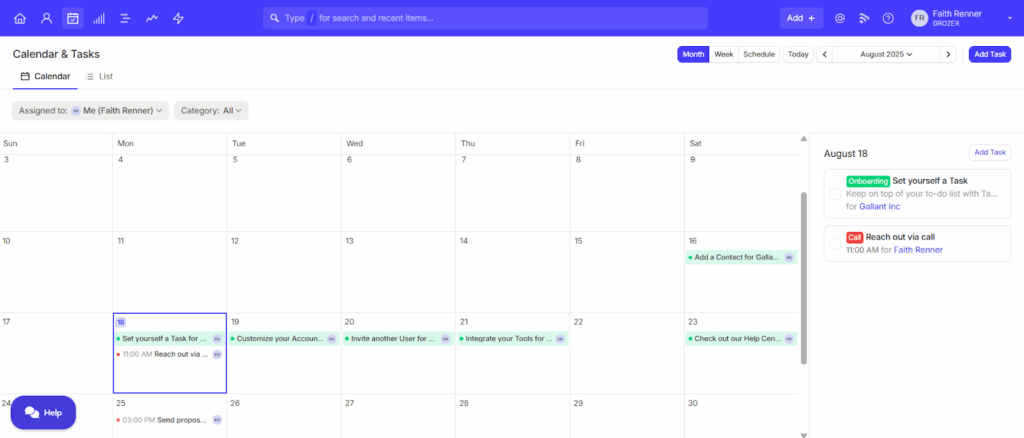 capsule crm task calendar