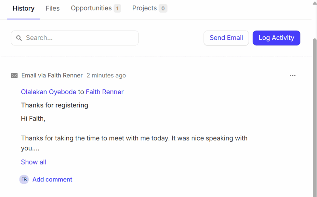 capsule crm email history