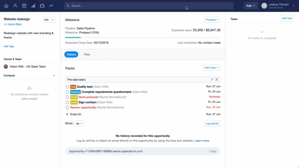 capsule crm sales opportunity page