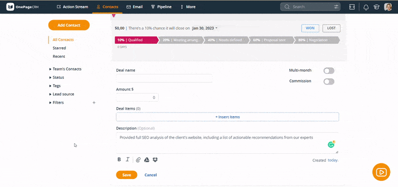 add a list of products and services to deals for invoicing in one click 