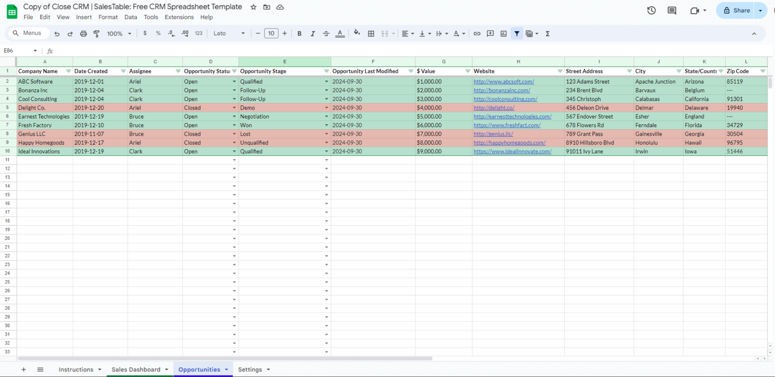 Top 12 Free CRM Templates in Google Sheets & Excel