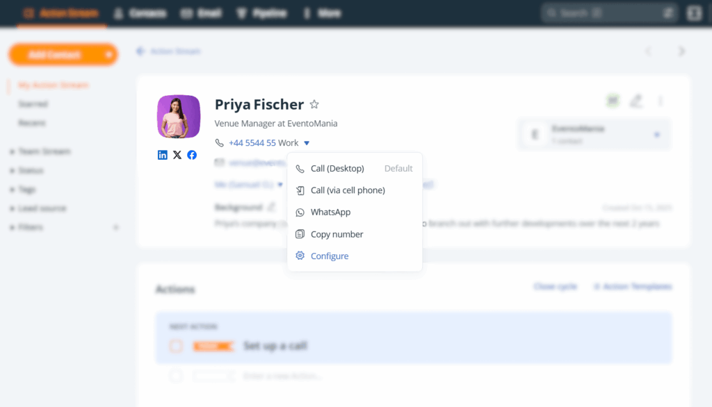 Click to call in contact profile