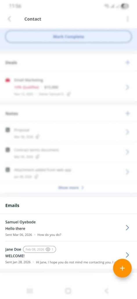 emails inside contacts app