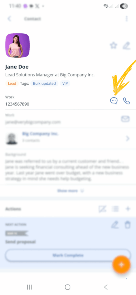 send sms from contact manager