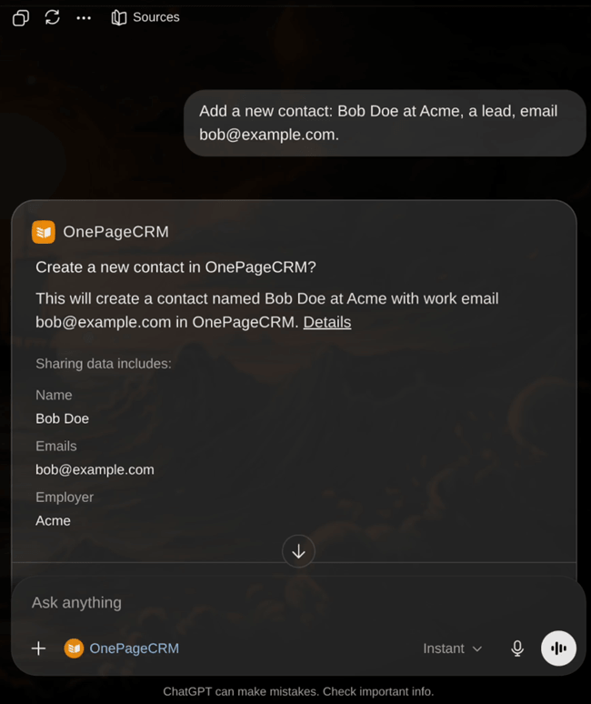onepagecrm mcp - chatgpt integration