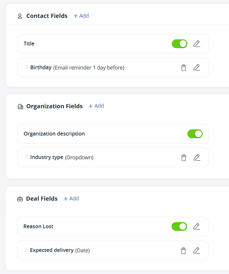 custom fields type in a simple crm