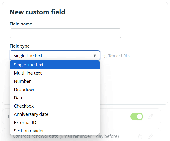 data types in crm fields