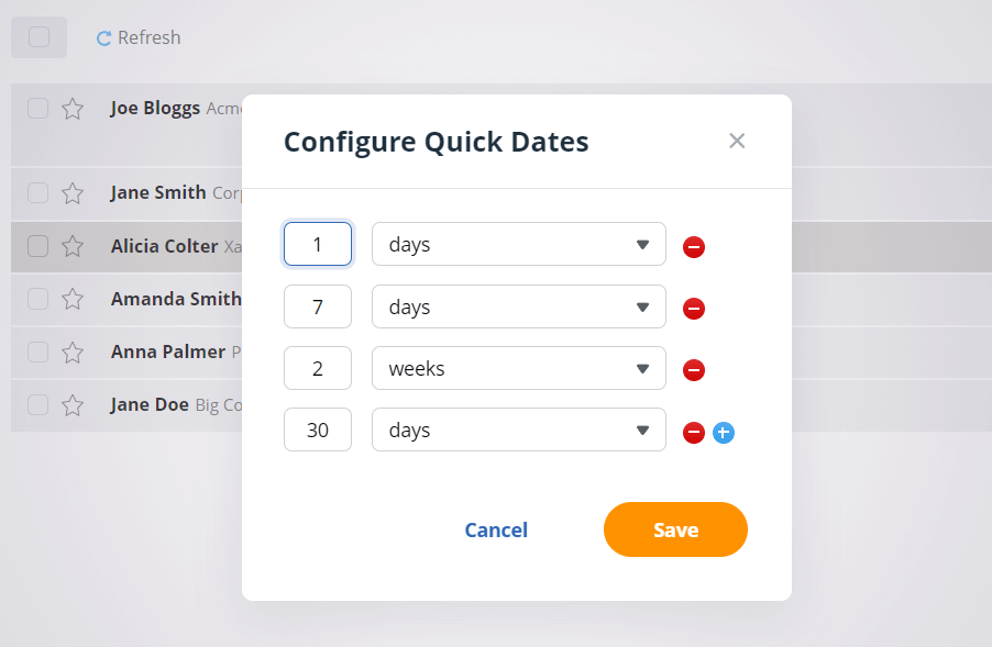 configure quick dates