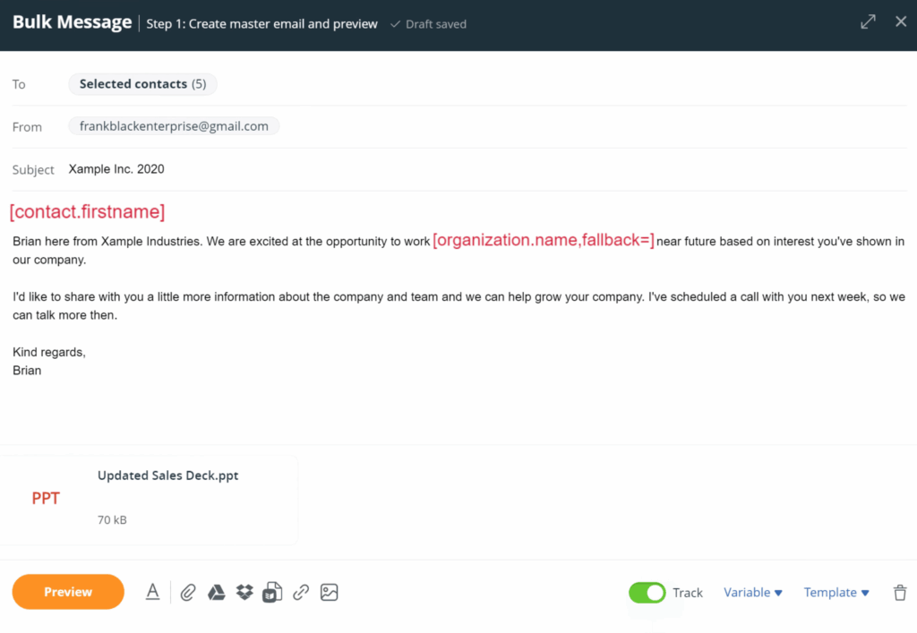 email personalization in an email crm