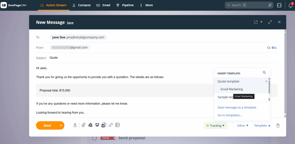 sales quote template in email crm