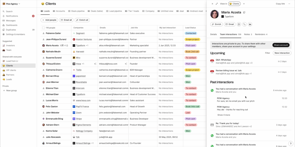 leads profile in folk crm
