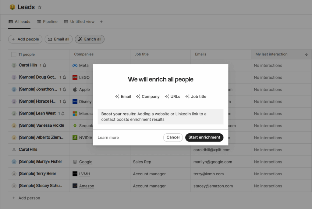 folk crm data enrichment