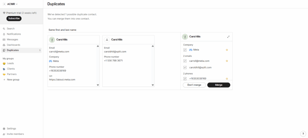 merge duplicates in folk crm