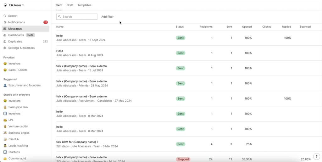 email stats in folk crm