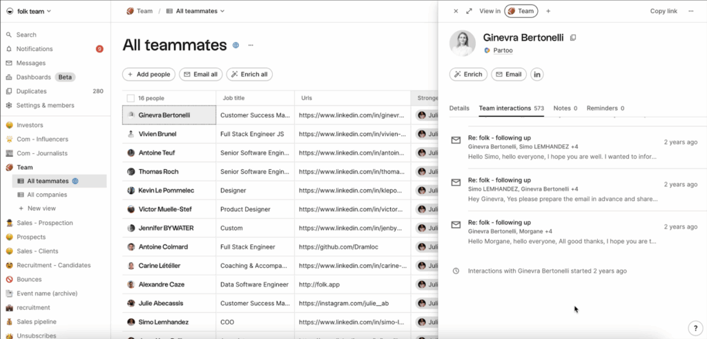 folk crm email logs