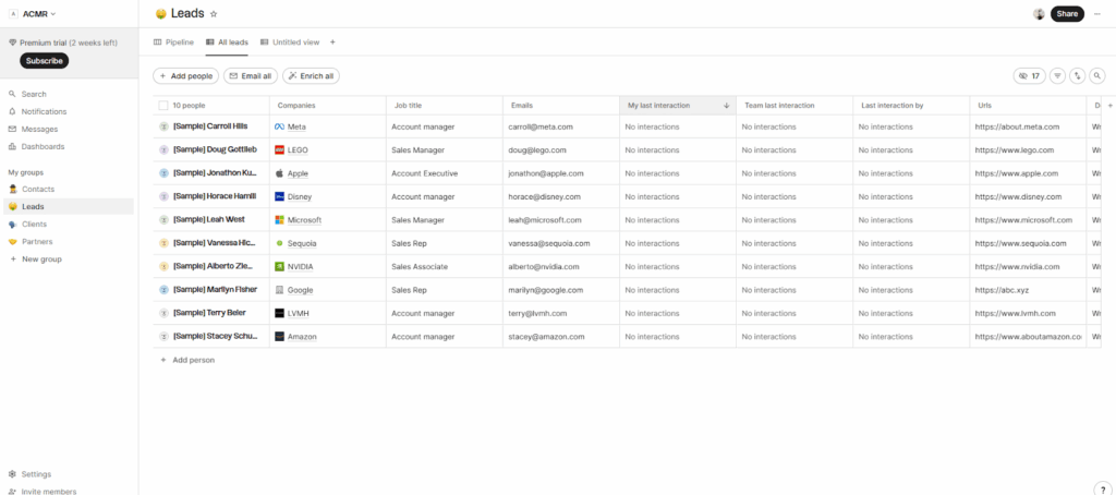 folk crm leads list