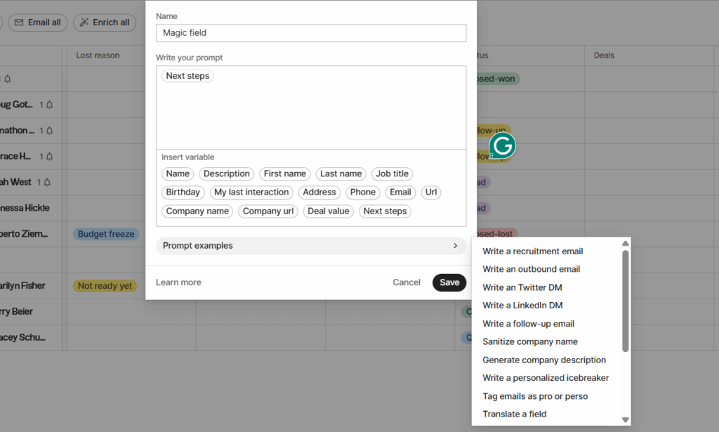 folk crm ai fields