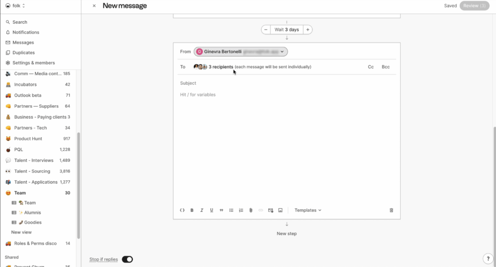 email sequence in folk crm