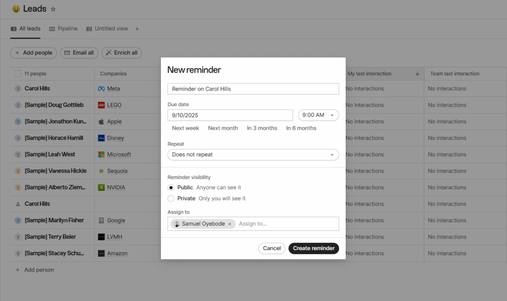 folk crm reminder
