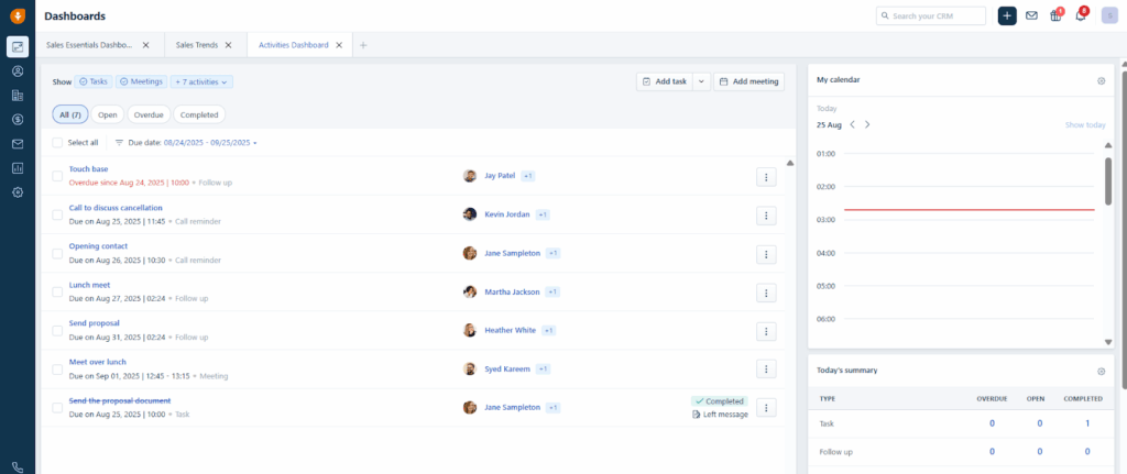 freshsales crm dashboard for activities