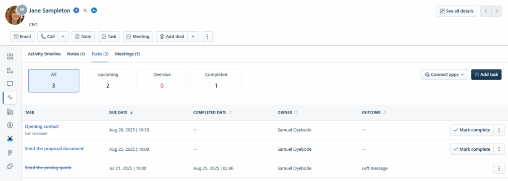 tracking activities in freshsales crm