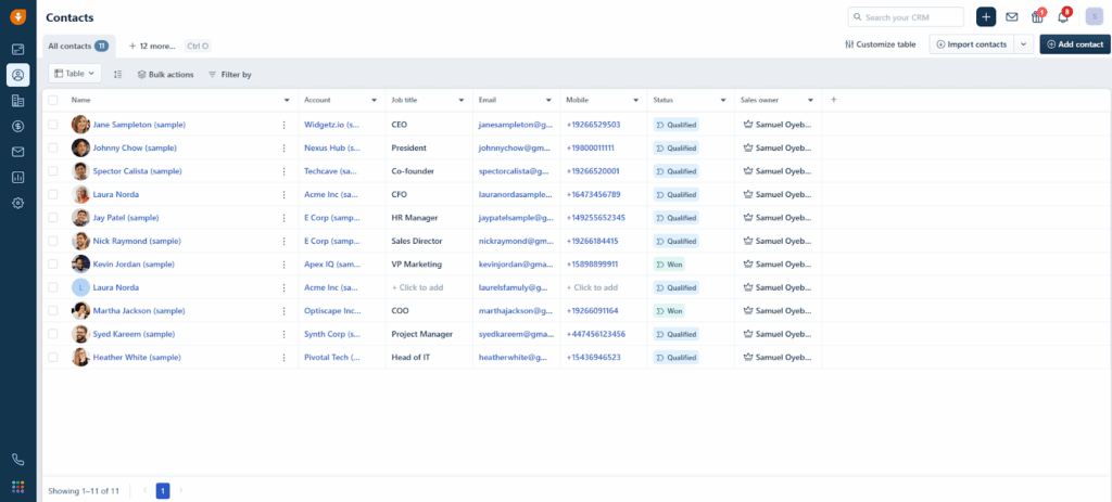 freshsales crm contact list