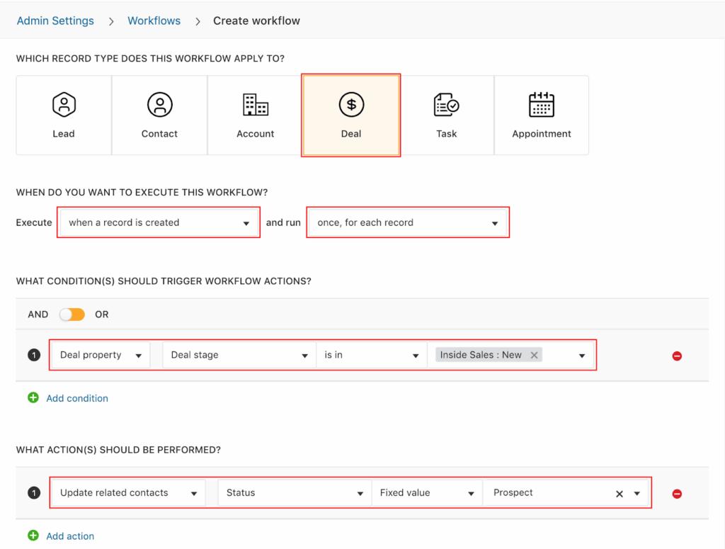 freshsales crm automated workflow builder