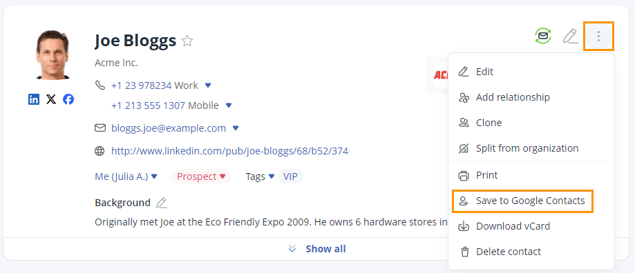 add lead to google contacts
