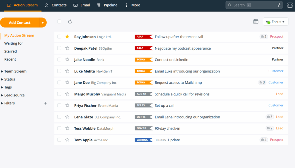 onepagecrm main page