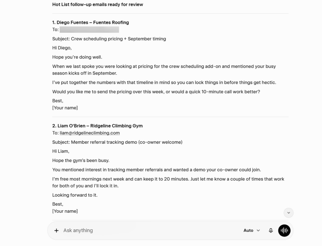 follow-up emails drafted by grok ai assistant