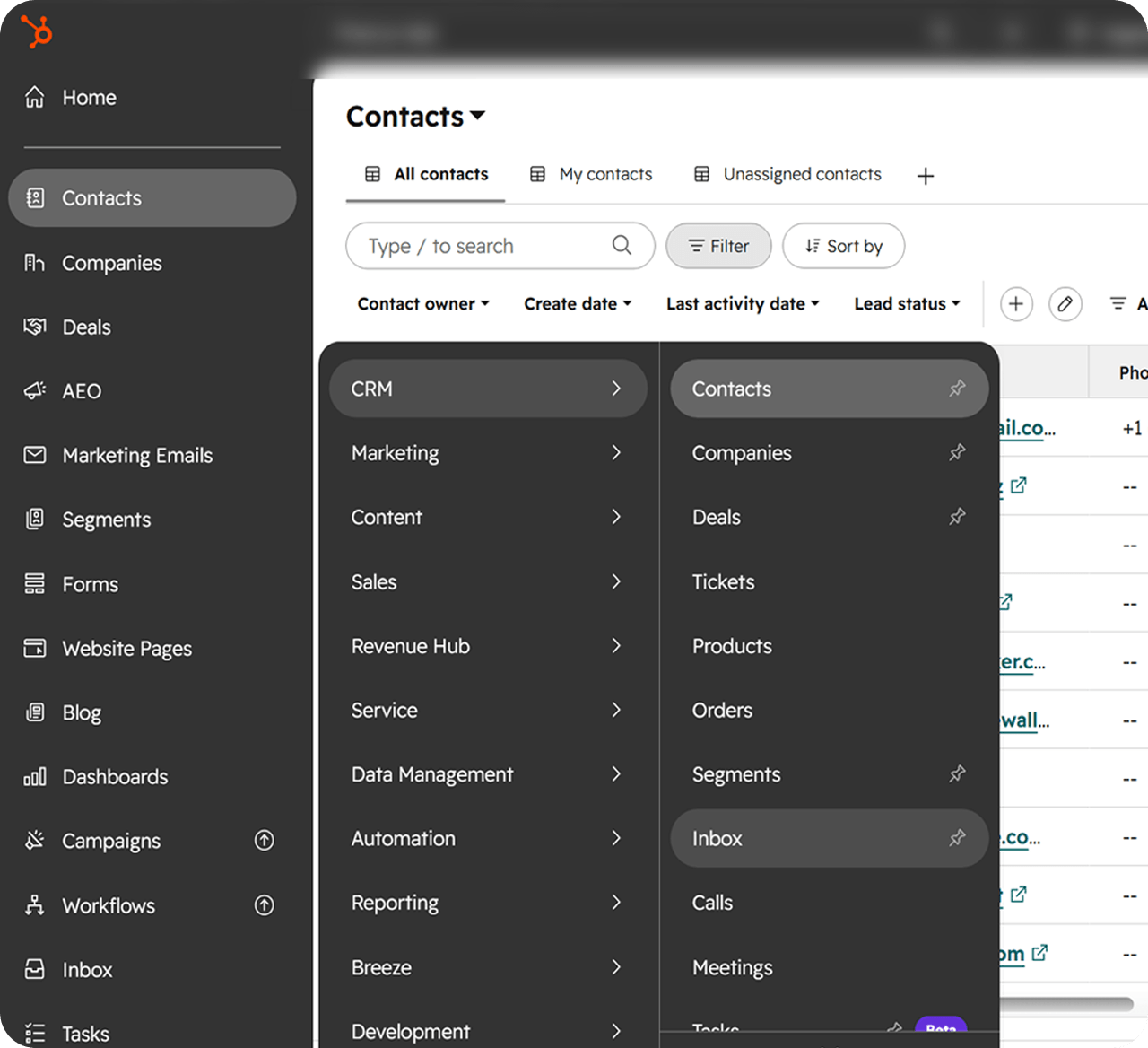 HubSpot interface