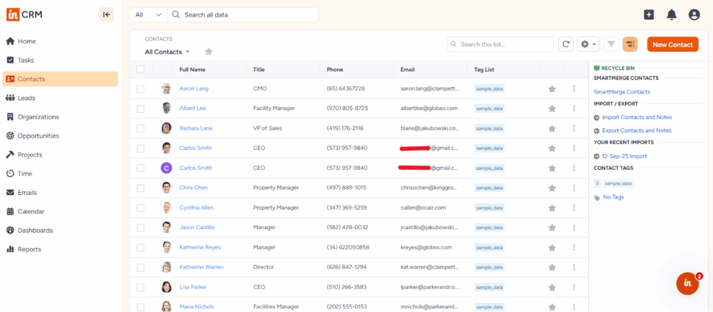 insightly crm contact list