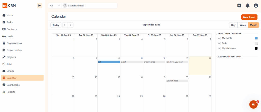 insightly crm event calendar