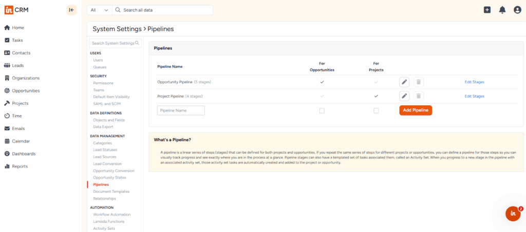 insightly crm pipeline settings