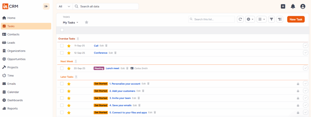 organized tasks in insightly crm