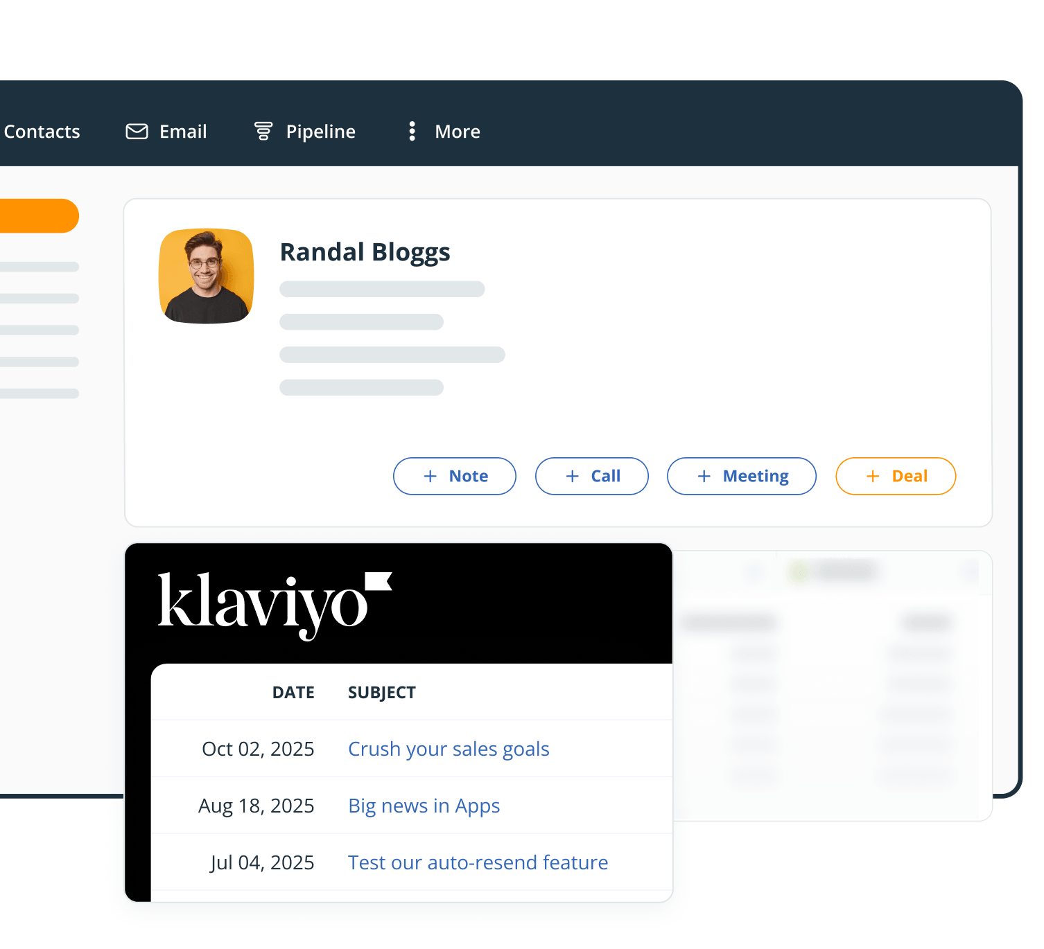 Klaviyo CRM widget