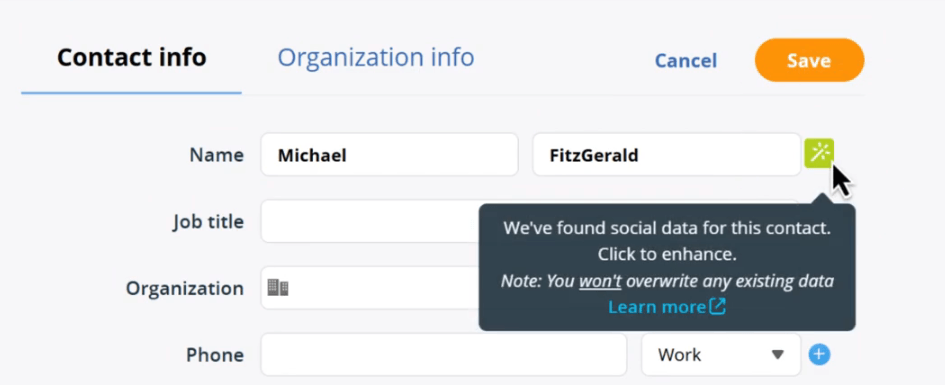 enrich leads in onepagecrm