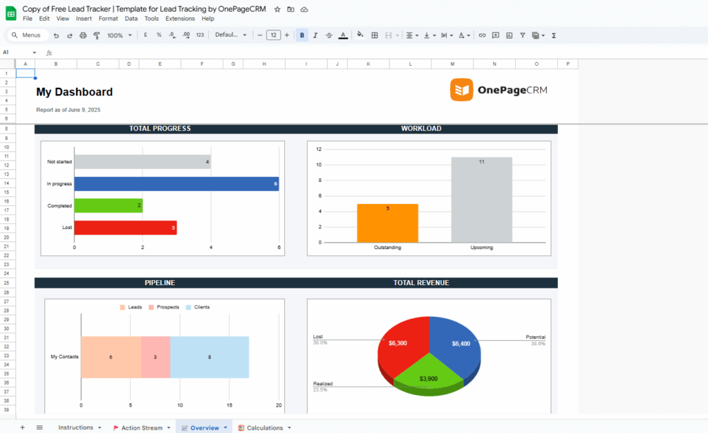free lead management template by onepagecrm