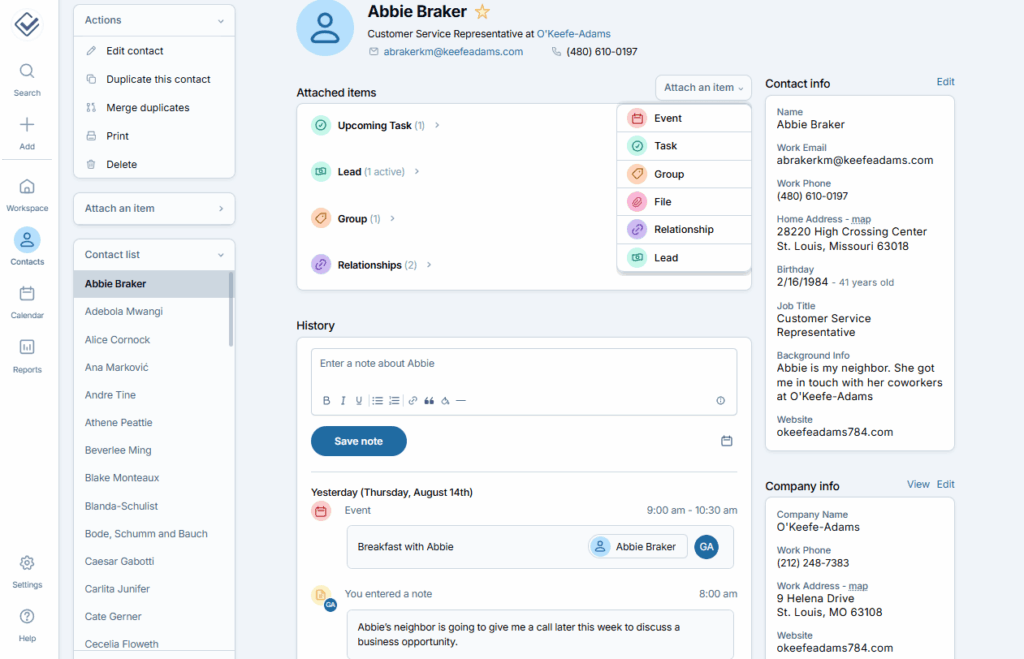 less annoying crm contact page