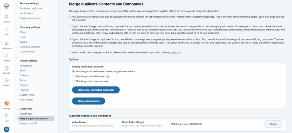 less annoying crm duplicate detection