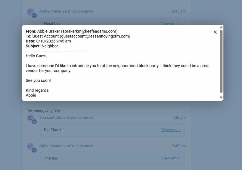email log in less annoying crm 