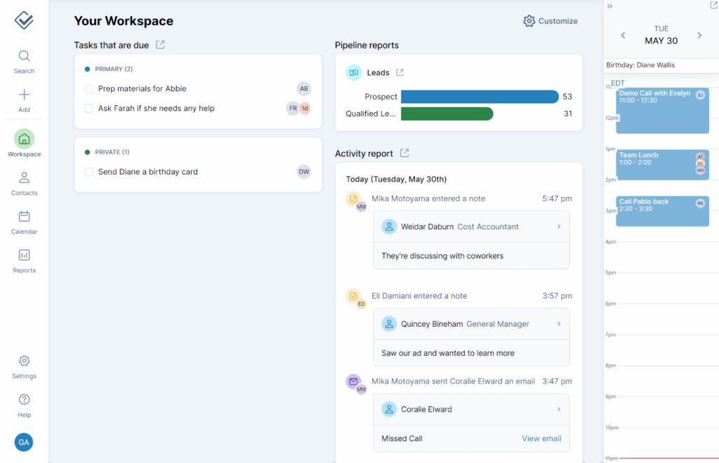 less annoying crm homepage
